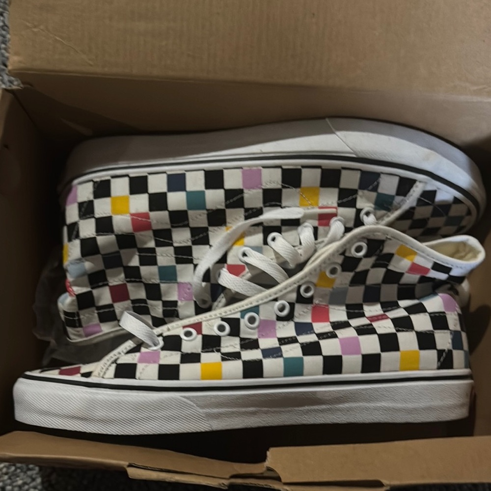 Vans Black and White Checkered Sneakers with Colorful Accents